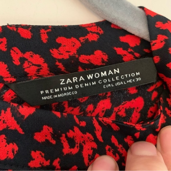 Zara Red Leopard Print Tiered Ruffle Bib Collar Babydoll Dress - Picture 4 of 4